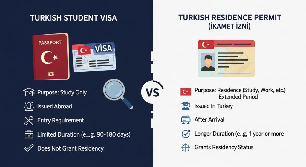 Turkish student visa vs residence permit explained